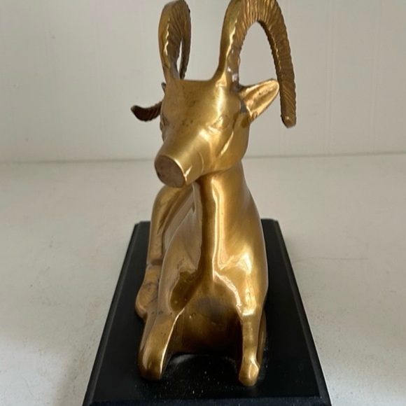 Vintage Midcentury Brass Big Horn Ram Gazelle Antelope Statue Sculpture - Picture 9 of 13